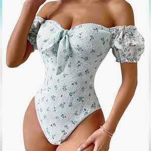 Floral lace off shoulder bodysuit